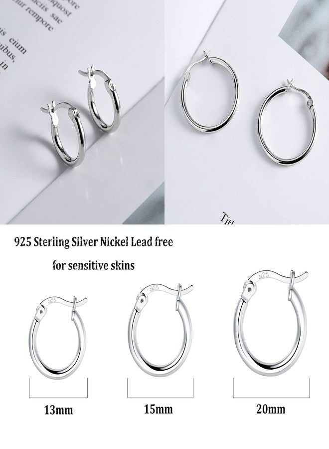 HEEYA Sterling Silver Hoop Earring 3 Pairs 925 Sterling Silver Hoop Earrings for Women Men,for Multi-Piercings Fashion Jewelry Gifts for Her Him,13/15/20mm,Trendy Hoop Earrings Stacks for Multiple Piercing,Earring Gift - Image 2